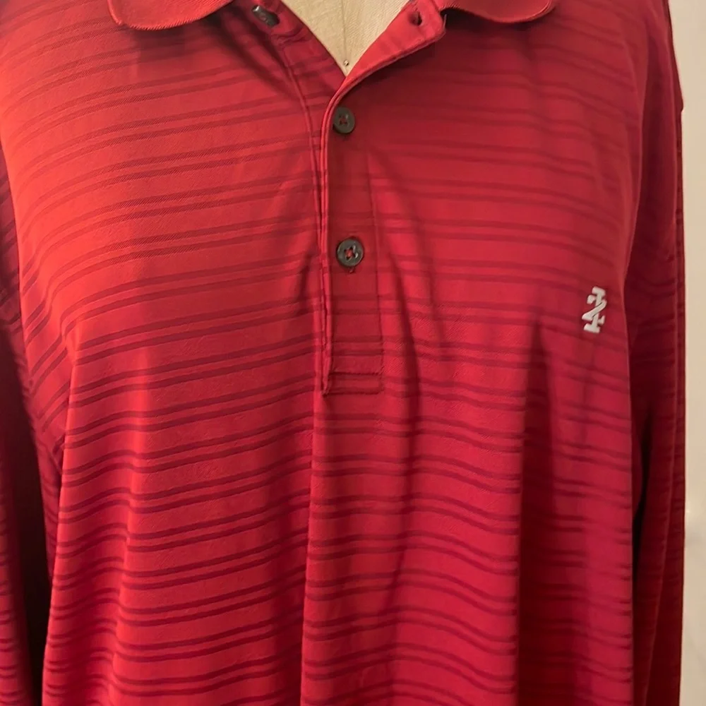 Izod stripe long sleeve golf shirt in red stripe - Picture 2 of 7